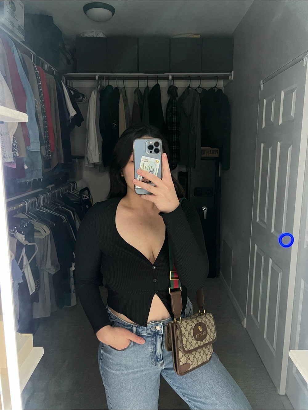 Crop Long Sleeve Top Blouse Black